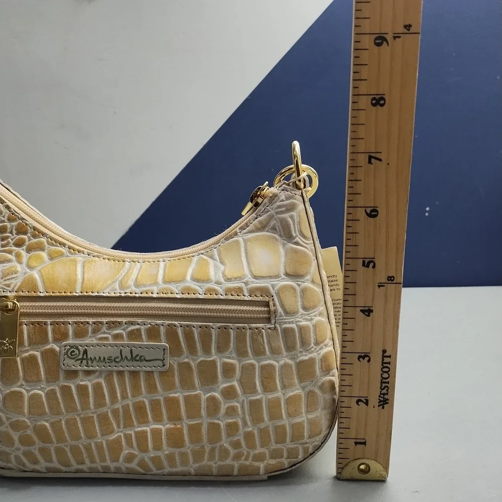 Anuschka 701 Small Convertible Hobo Bag Womens Cream Croc Leather Zip Closure